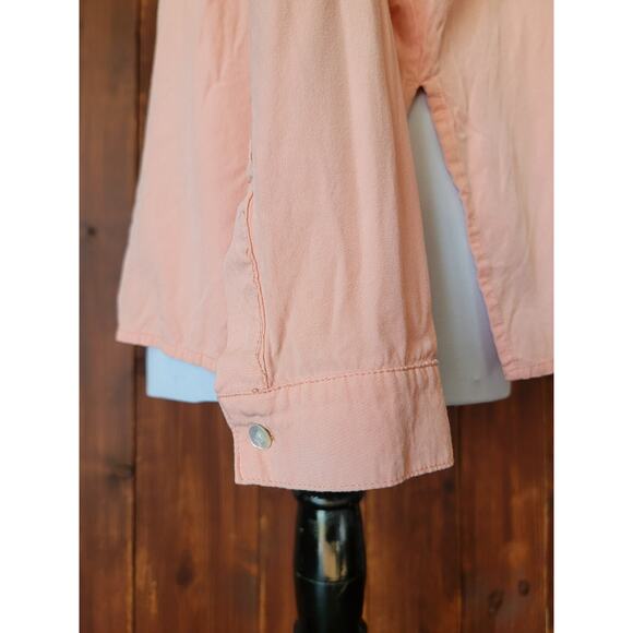 Dear John W Small Soft Pink Button Up Shirt Rayon Chest Pockets Roll Tab Sleeve - Picture 7 of 16
